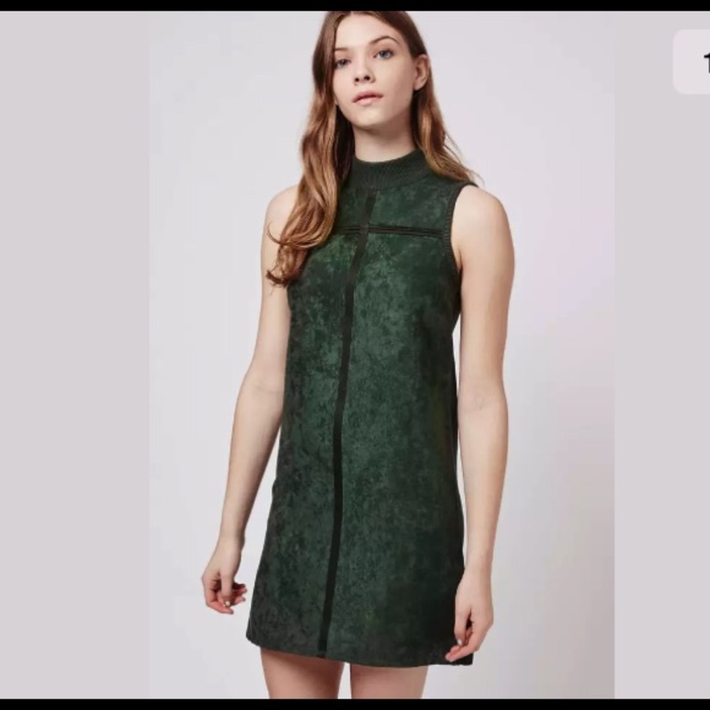 Topshop Green Suede Seam Dress Size 12 Ribbed
